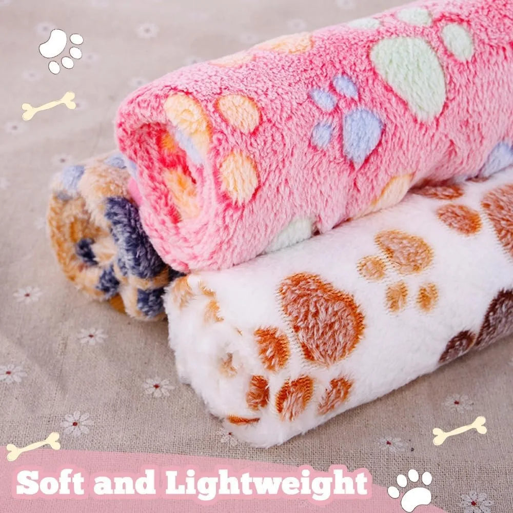 12 Pack Fleece Dog Blankets Paw Print Soft Washable