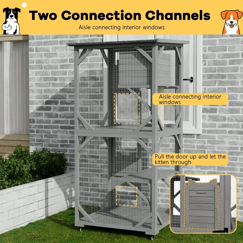 Closure Outdoor Catio Cat Enclosure With Waterproof Roof