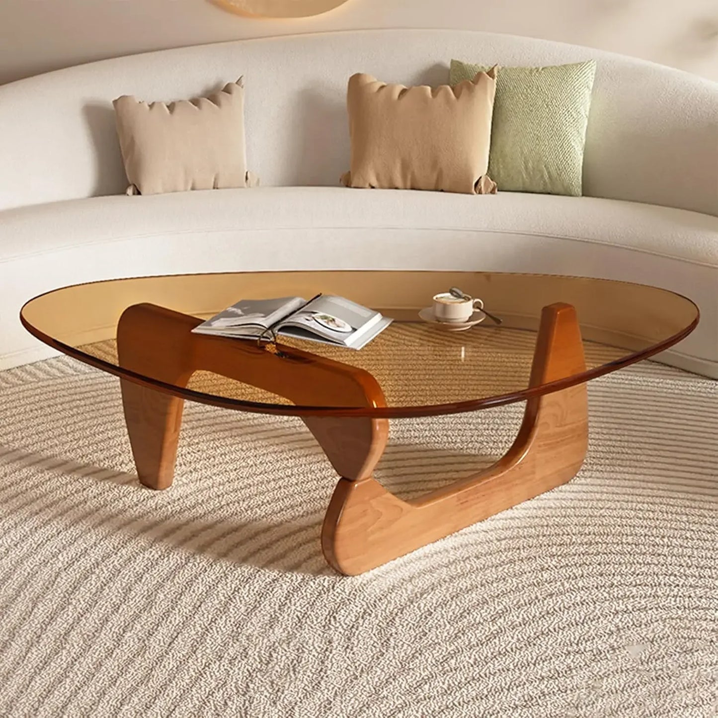 Folded Triangle Glass Coffee Table With Wooden Base