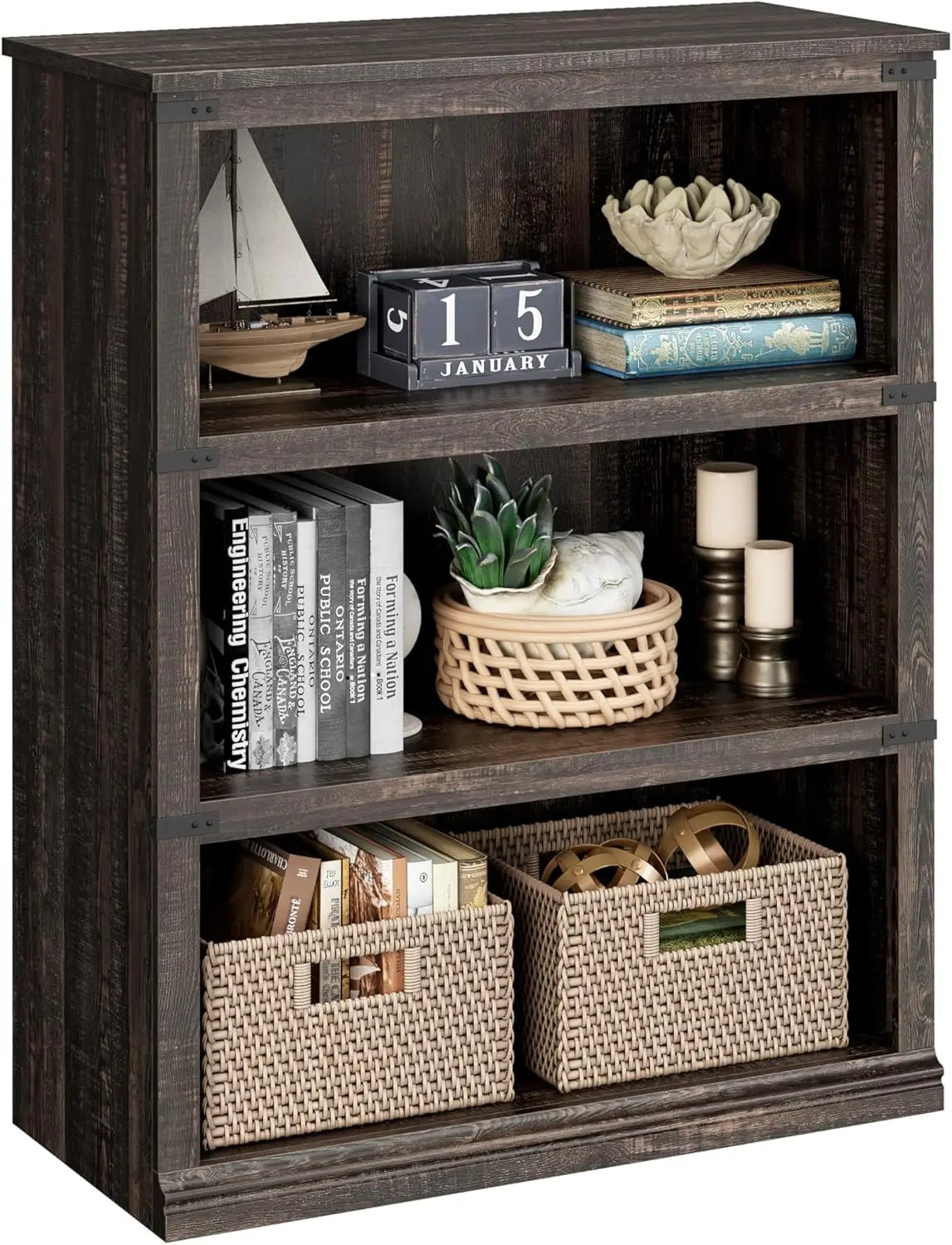 ANGDUO Farmhouse 5 Tier Bookcase With Storage Shelf
