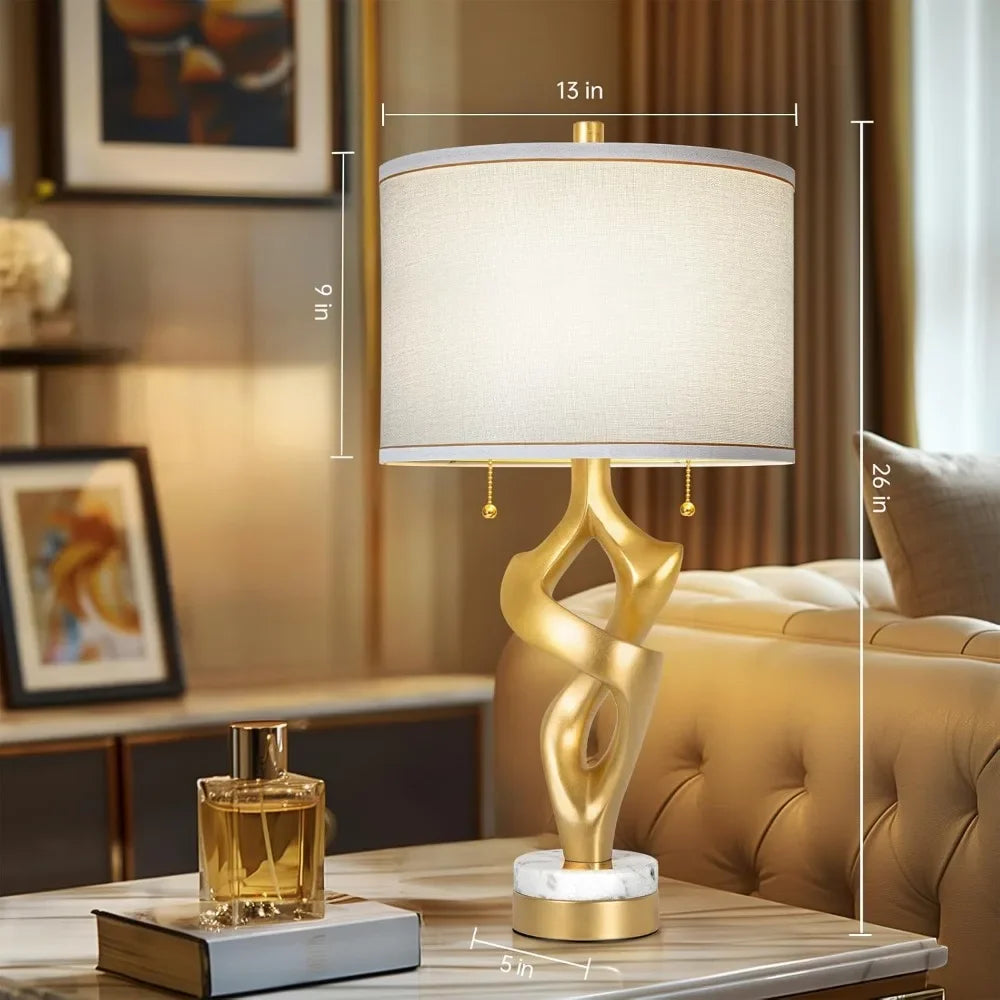 XMSJ Sculptural Table Lamp Set Marble Base USB Ports Gold