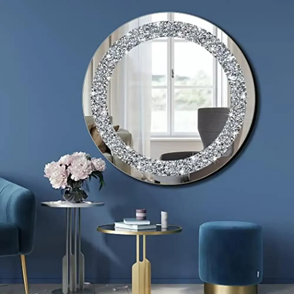 XMSJ Luxury Crystal Crush Diamond Round Wall Mirror