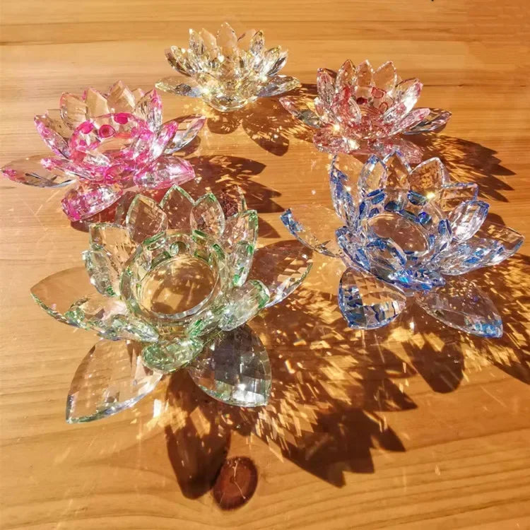 Hign-concerned Crystal Lotus Tealight Candle Holders Glass