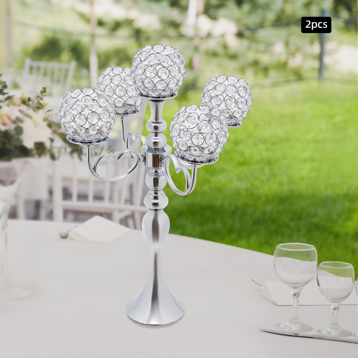 Hign-concerned Iron Candle Holder With Crystal Beads