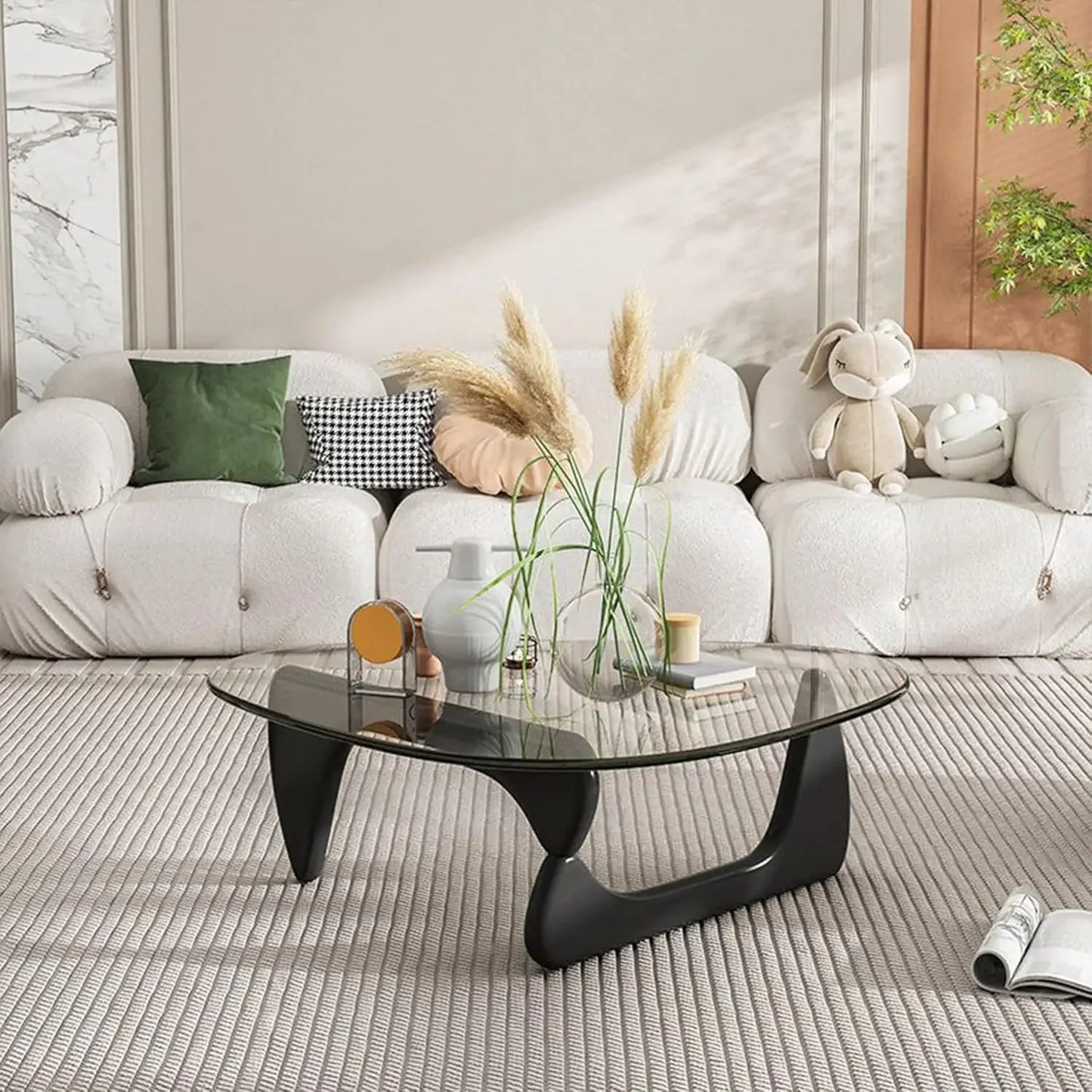 Folded Triangle Glass Coffee Table With Wooden Base