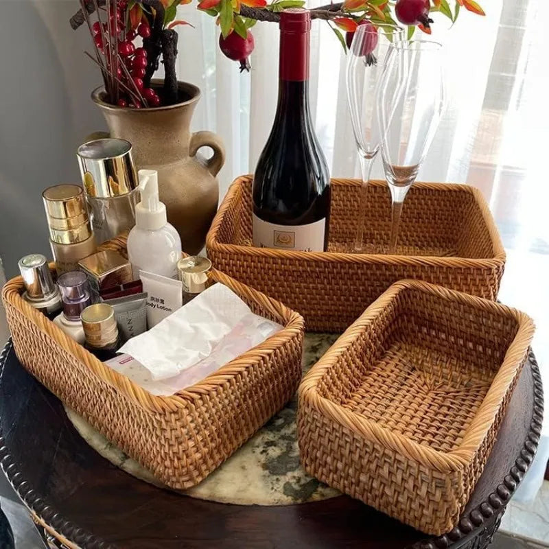 Feature Natural Rattan Storage Baskets Living Room