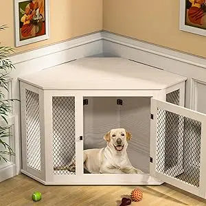 XUYUAN Corner Dog Crate Furniture End Table With Mesh