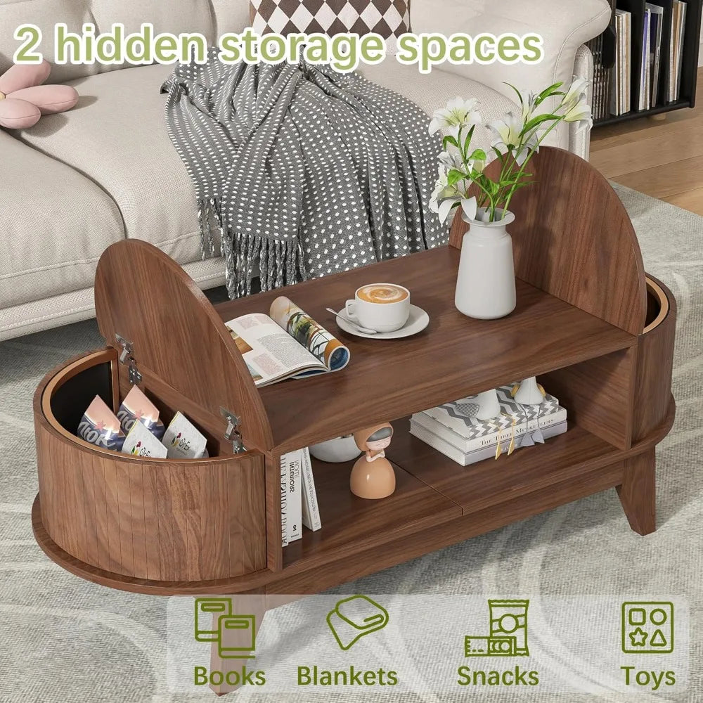 Mid Century Modern Coffee Table With Storage Fluted