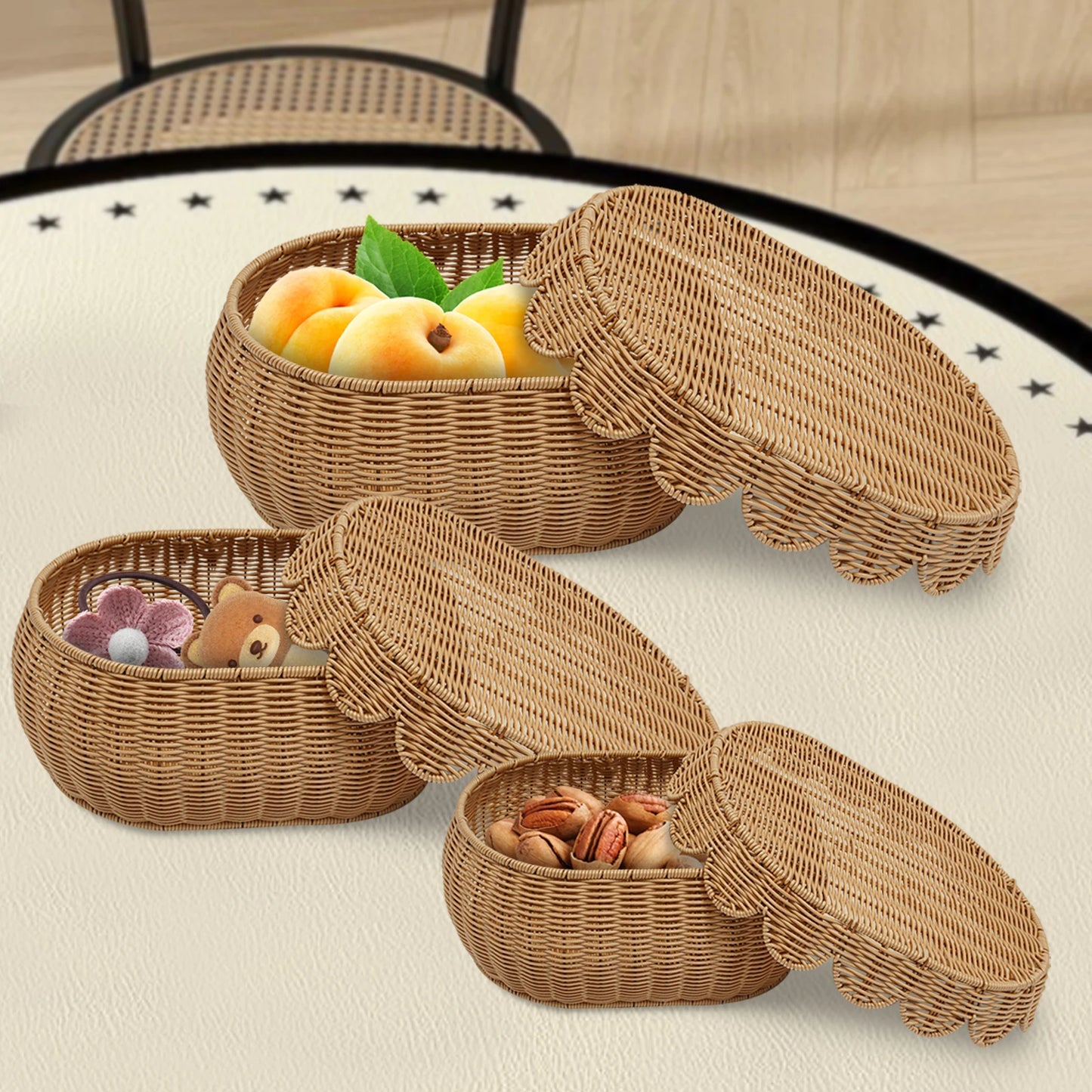 Bymaocar Woven Storage Baskets With Lids Decorative Set