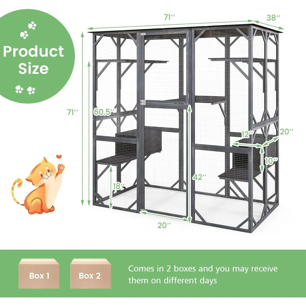 Hign Concerned Outdoor Cat Enclosure Weatherproof Wood Cage