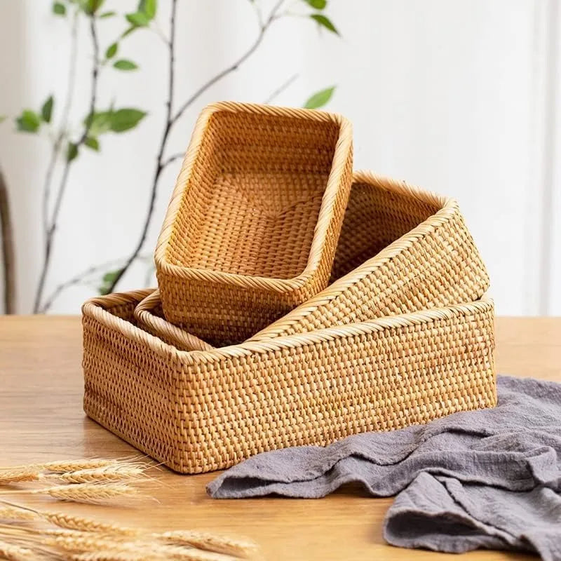Feature Natural Rattan Storage Baskets Living Room