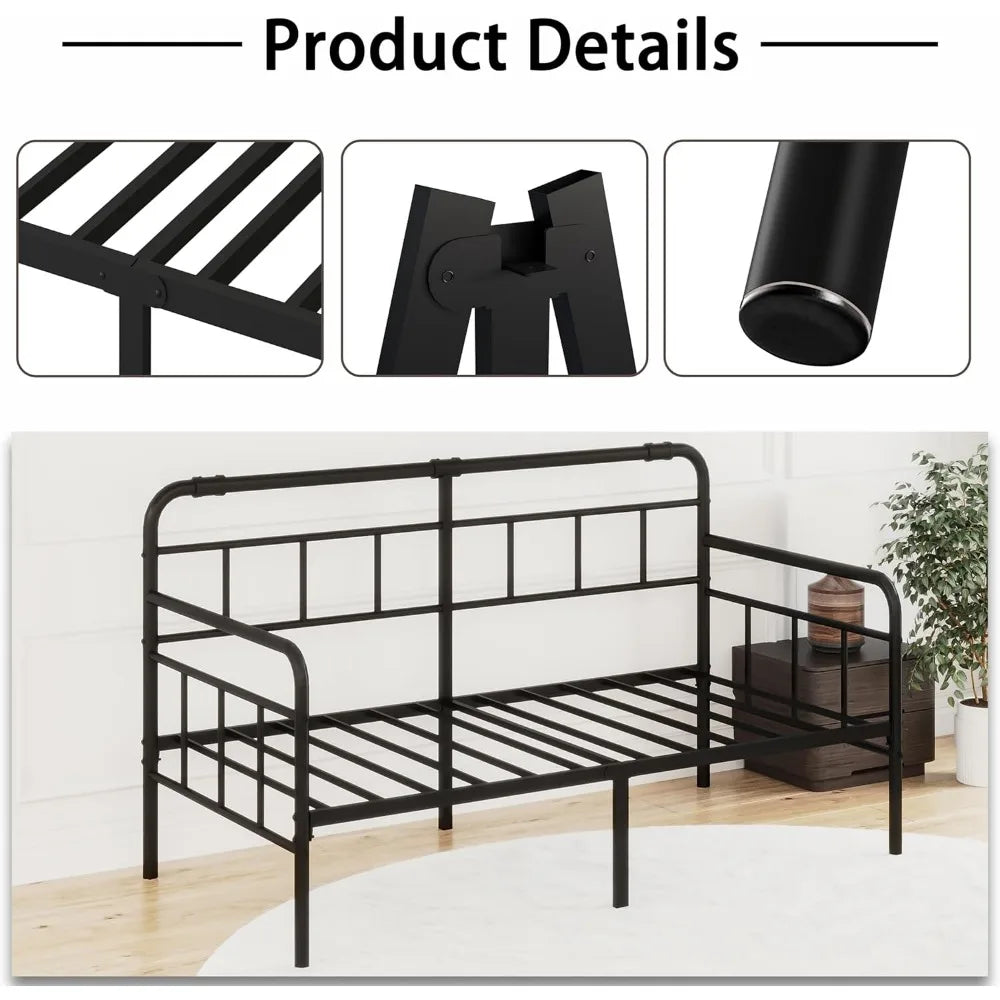 Modern Bed Frame With Steel Slats Support No Box Spring