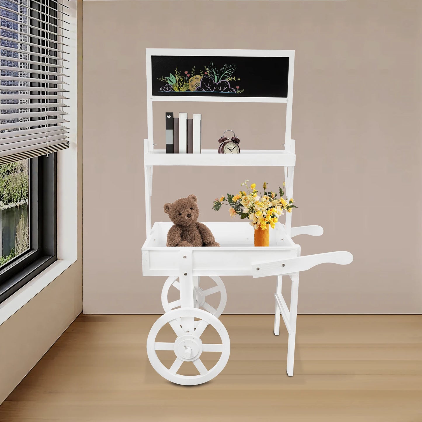 Fir Wood Flower Rack With Blackboard Display Stand For Pots