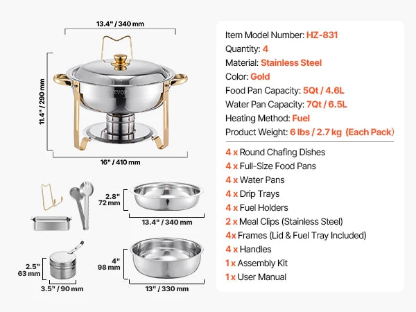 VEVOR Chafing Dish Buffet Set Stainless Steel Chafer Pans