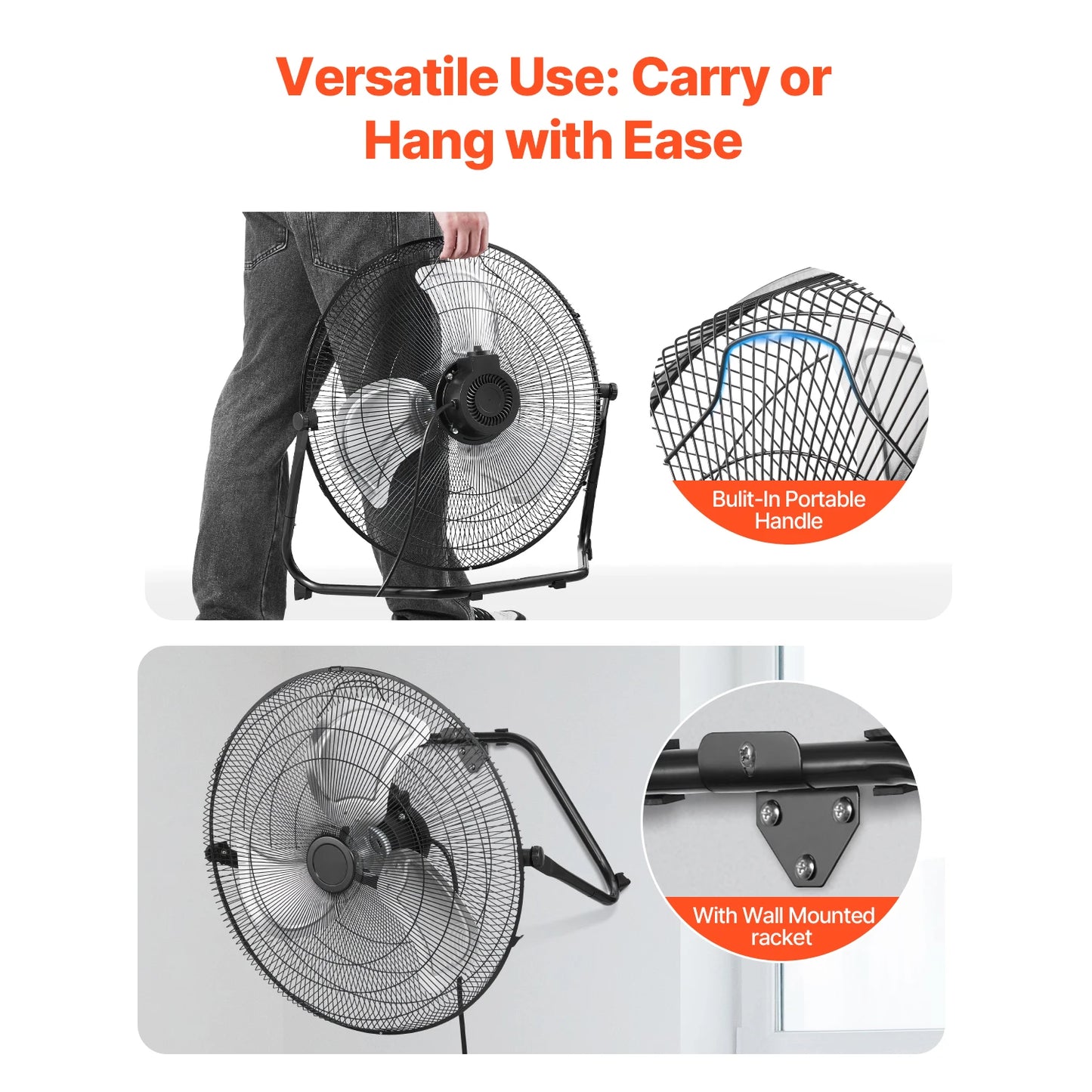 VEVOR Industrial Floor Fan 3 Speed High Velocity 4800 CFM