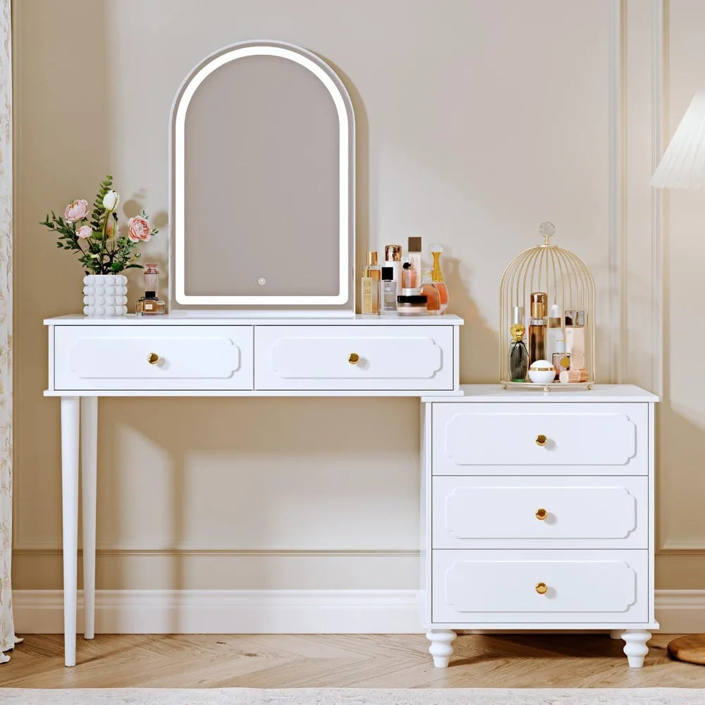 ANGDUO Vanity Desk With Mirror And Lights Modern Makeup