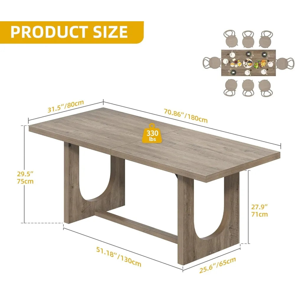 HUANZHUANG Farmhouse Dining Table Heavy Duty Wooden Base