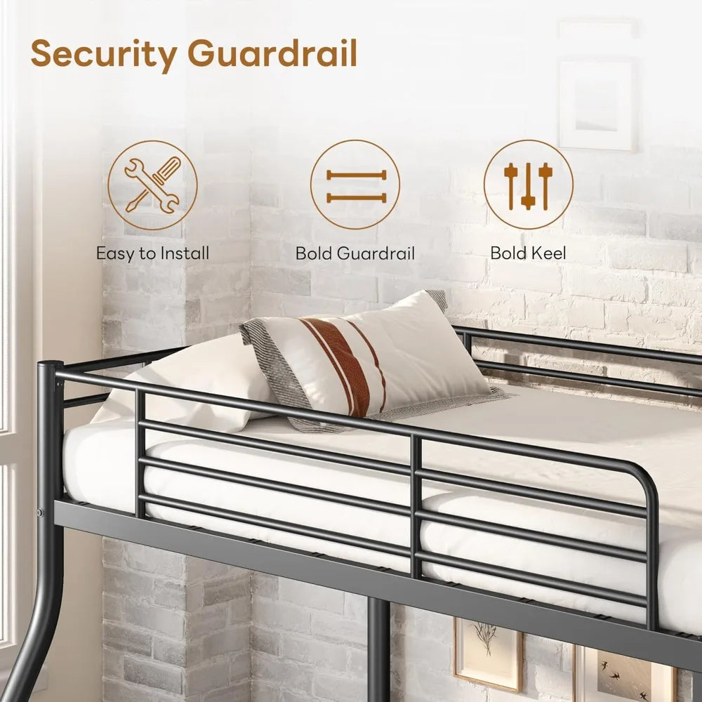 XMSJ Metal Bunk Beds With Ladder Guardrail Heavy Duty