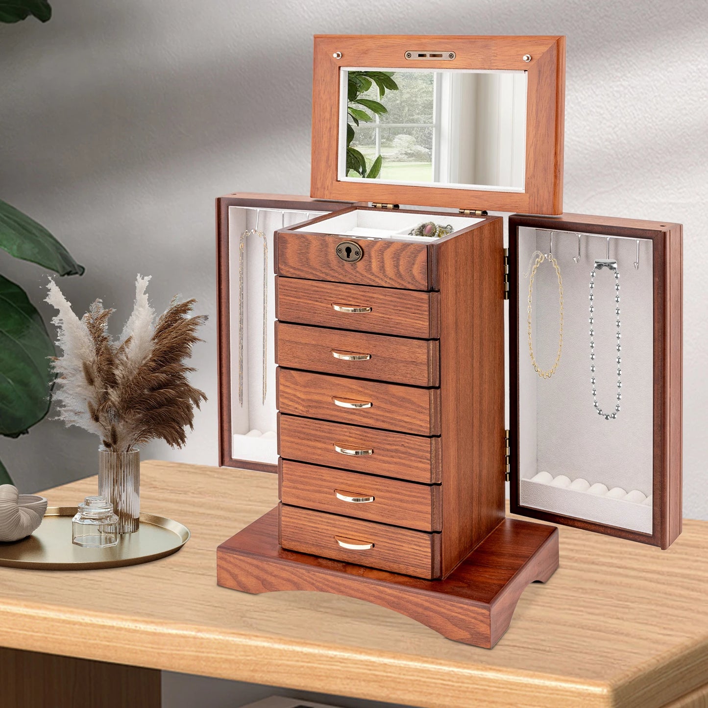 Sichuan Retro Walnut Jewelry Box 7 Layers Flocking Lining