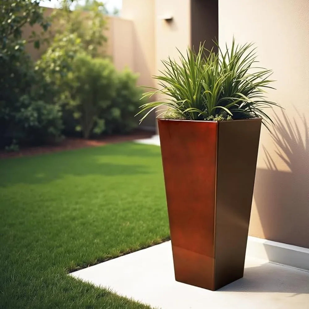 Worth Garden Glazed Metal Planter Set of Two Square Pots