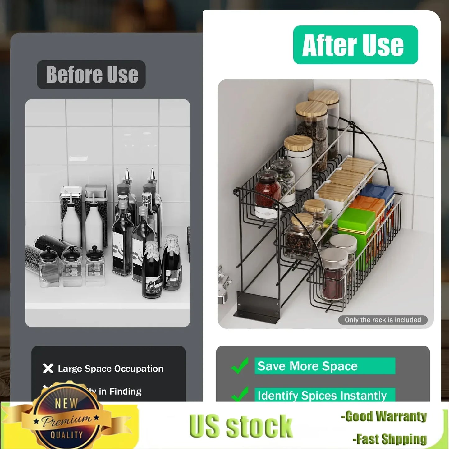 Bymaocar 3 Tier Office Kitchen Spice Rack Telescopic