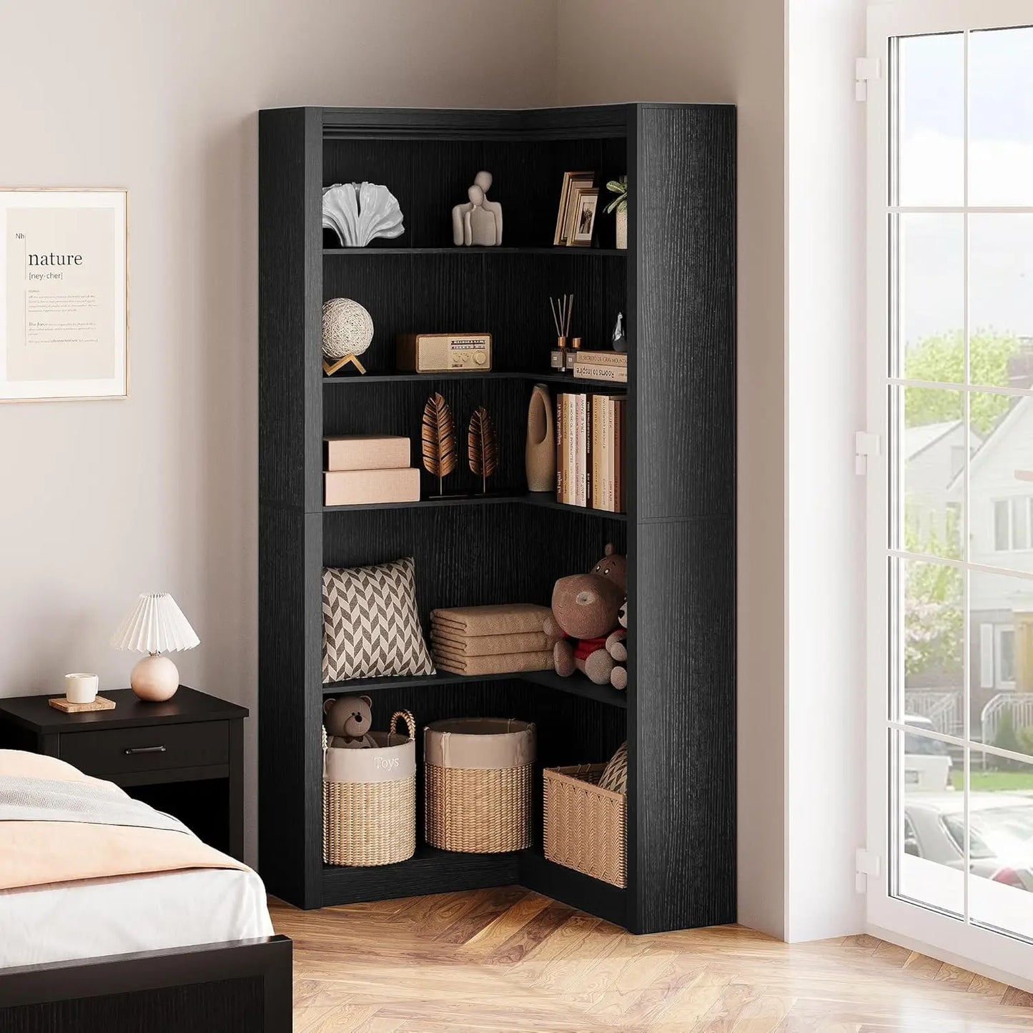 Angduo Corner Bookshelf L Shaped Five Tier Display Shelf
