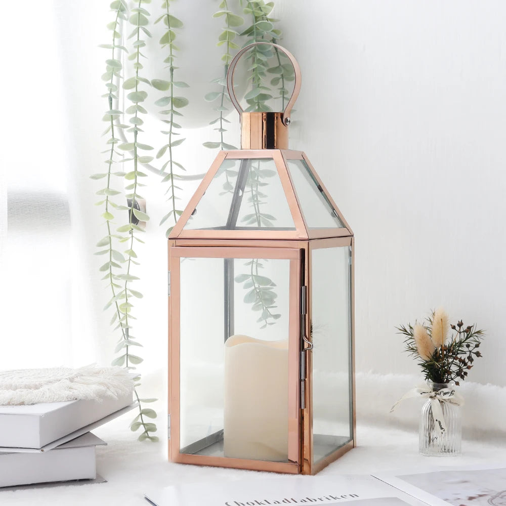Function Rose Gold Stainless Steel Candle Holder Lantern