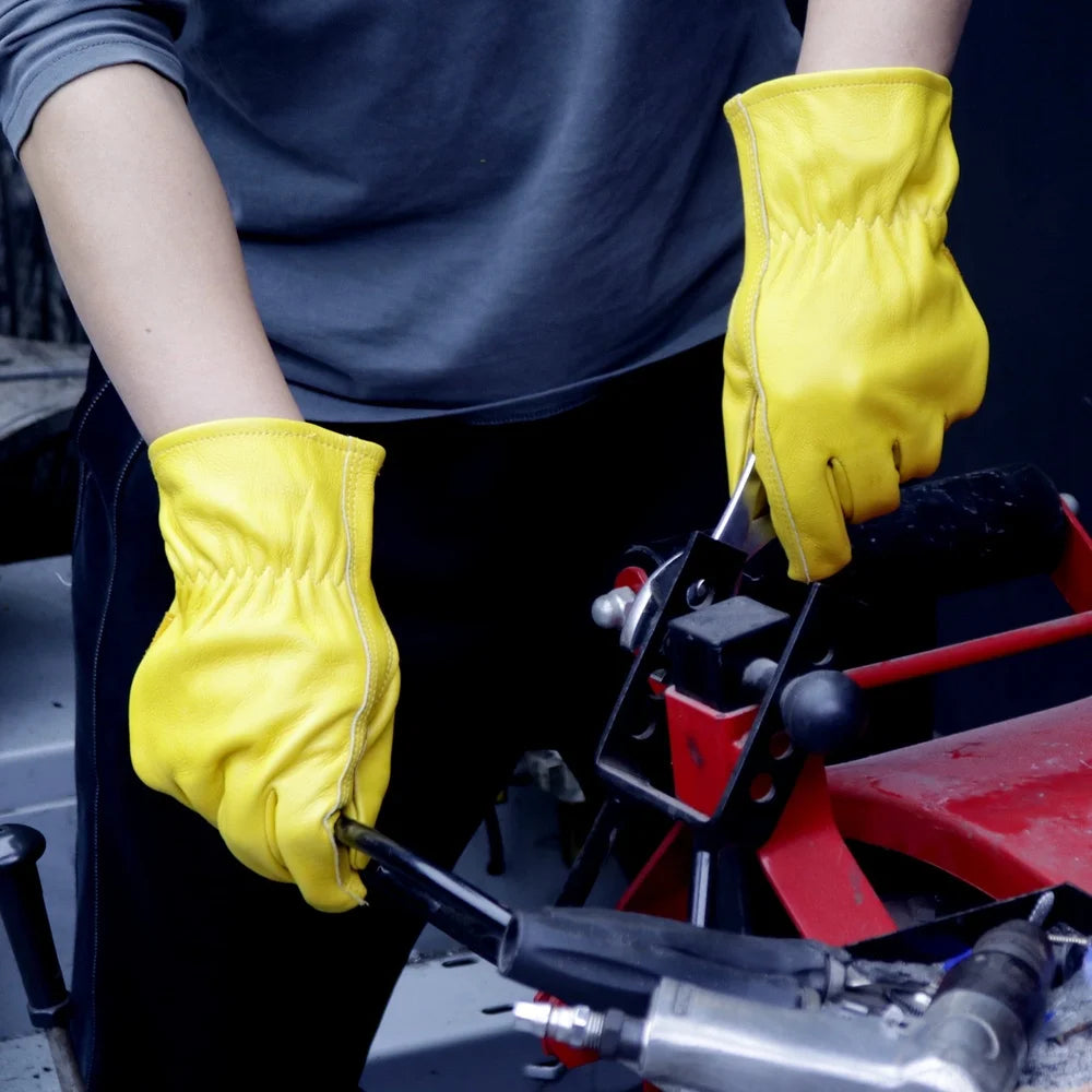 XMSJCN Cowhide Leather Work Gloves Puncture Resistant