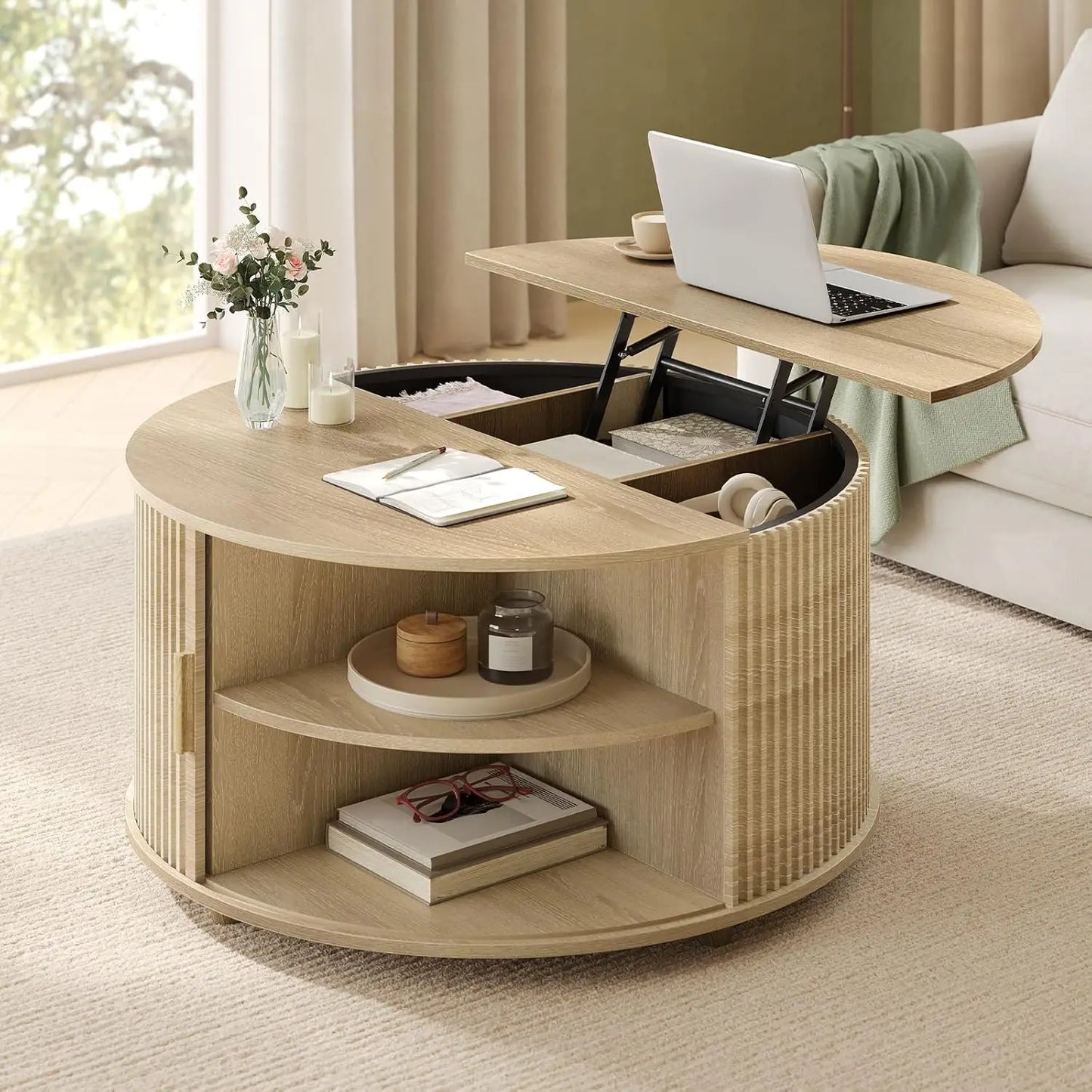Guangbai Round Lift Top Coffee Table Modern Minimalist Living Room