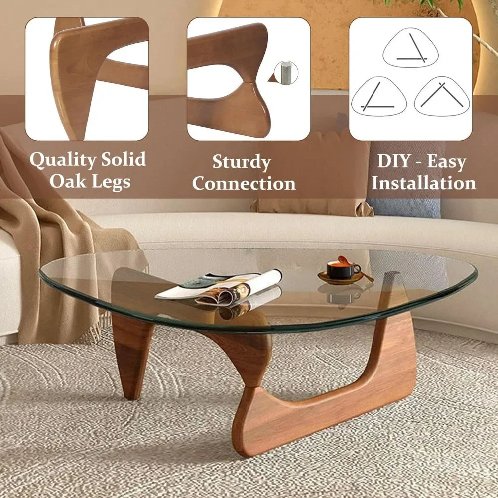 Folded Triangle Glass Coffee Table With Wooden Base