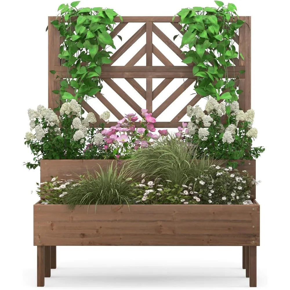 LDAILY Raised Garden Bed With Trellis And Planter Boxes