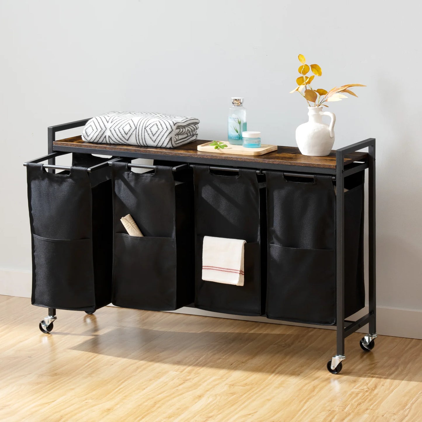 HOOBRO Rolling Laundry Sorter 4 Section Hamper with Wheels