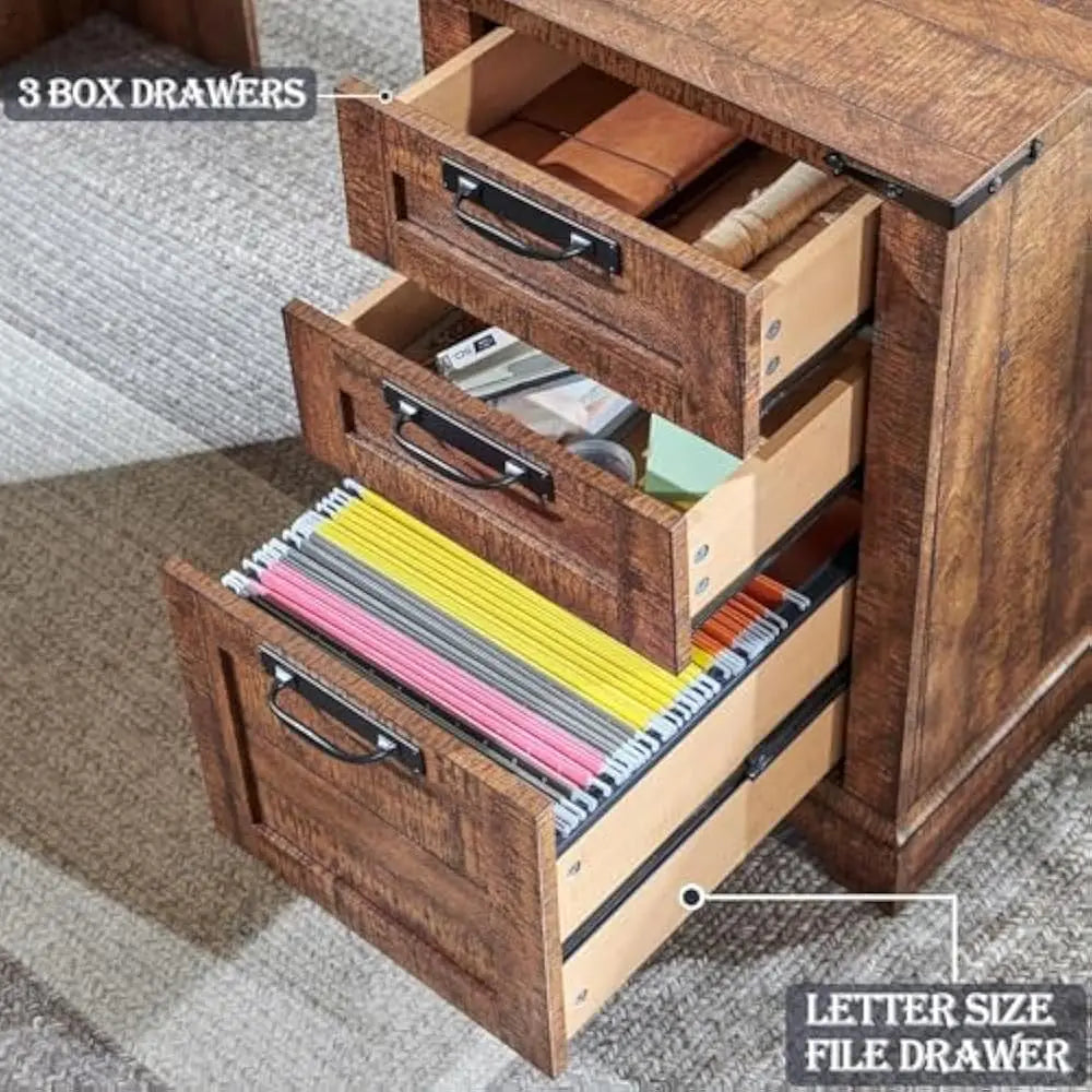 Wood L Shaped Desk With Hutch And Charging Station Storage