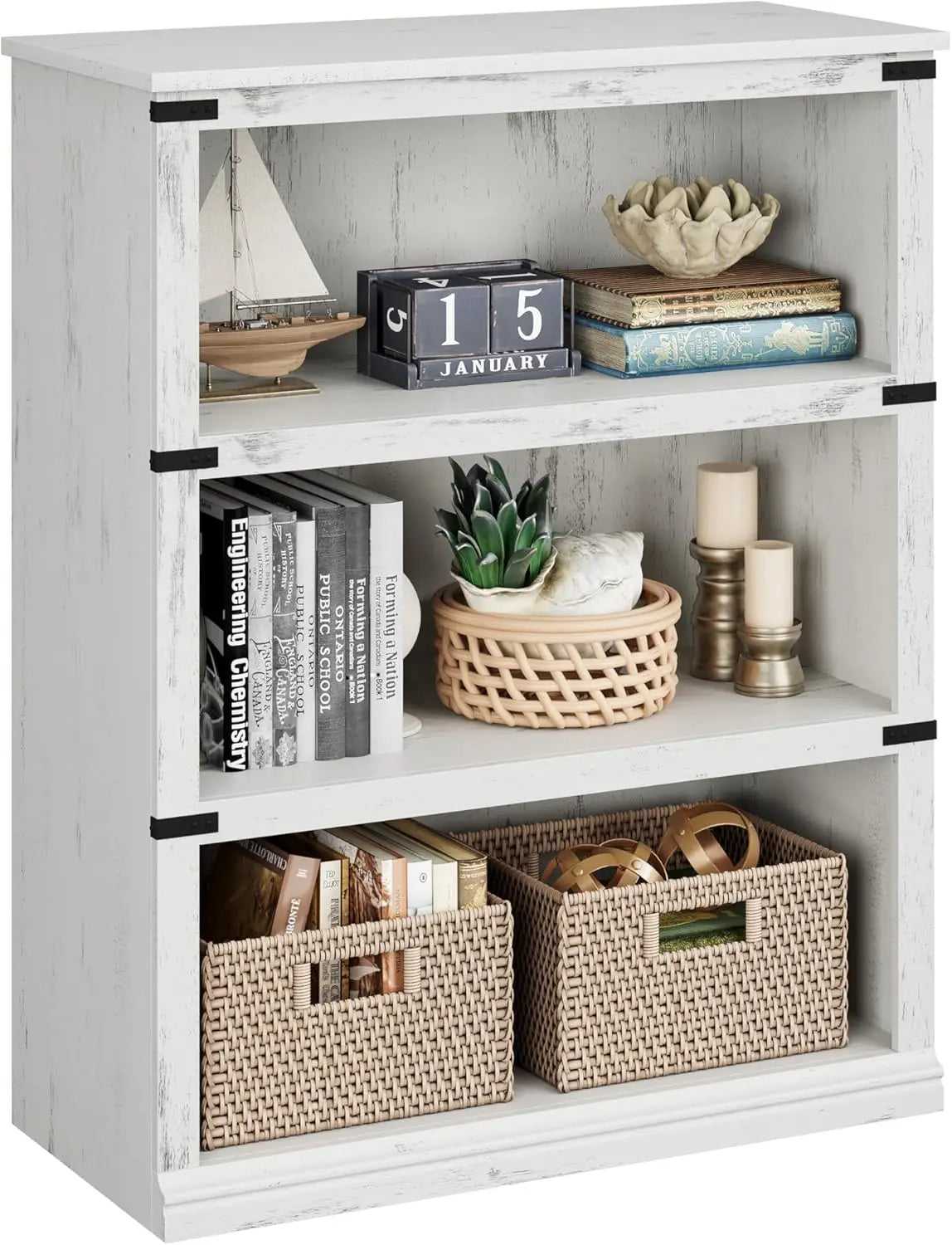 ANGDUO Farmhouse 5 Tier Bookcase With Storage Shelf