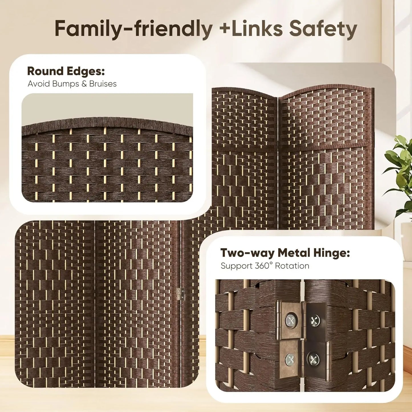 Folding Privacy Screen Freestanding Room Divider Diamond Double Weave