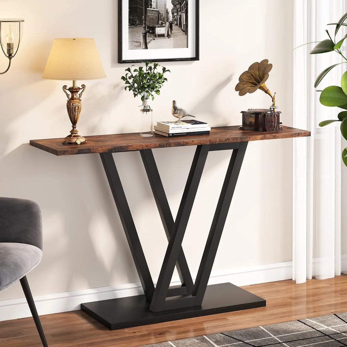LITTLE TREE Industrial Console Table For Entryway And Living Room
