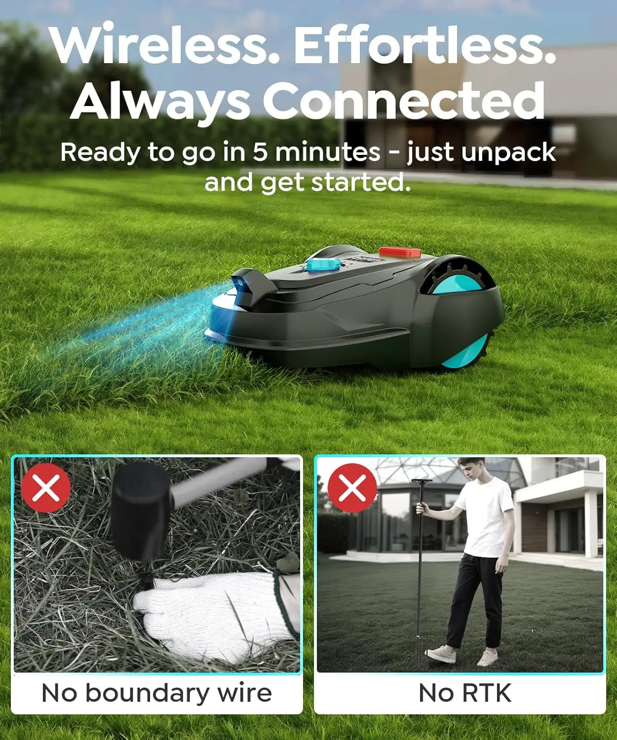 XMSJ Cordless Robot Lawn Mower GPS Navigation App Control