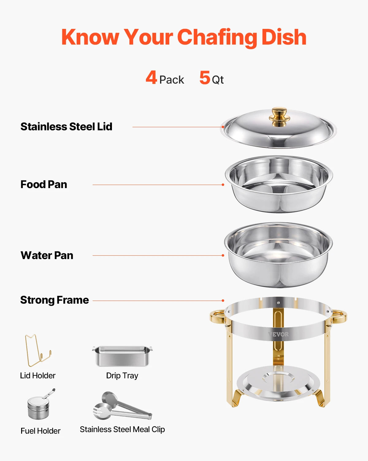 VEVOR Chafing Dish Buffet Set Stainless Steel Chafer Pans