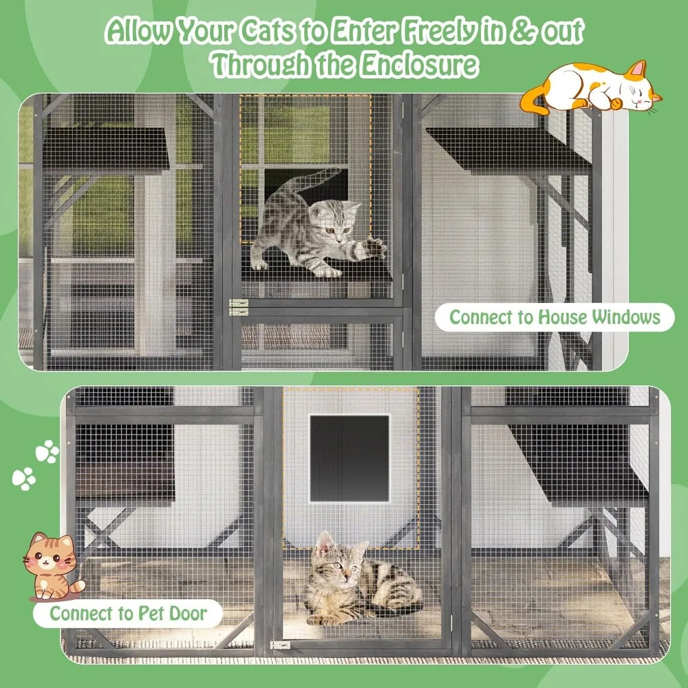 Hign Concerned Outdoor Cat Enclosure Weatherproof Wood Cage