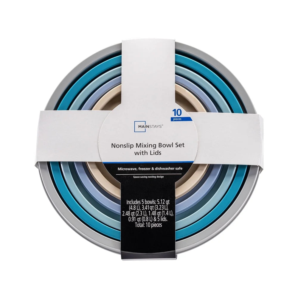 Nonslip Mixing Bowl Set With Lids BPA Free Plastic Kitchen