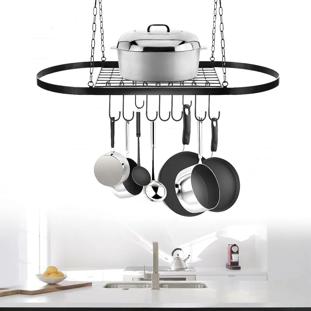 Bymaocar Pot Pan Rack With Shelf And 9 Hooks Wall Mount