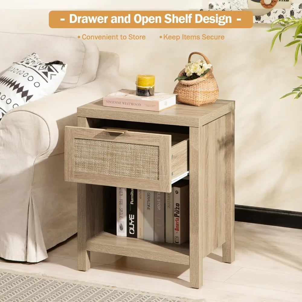 Frame Nightstand Set Of 2 With Drawer And Storage Shelf