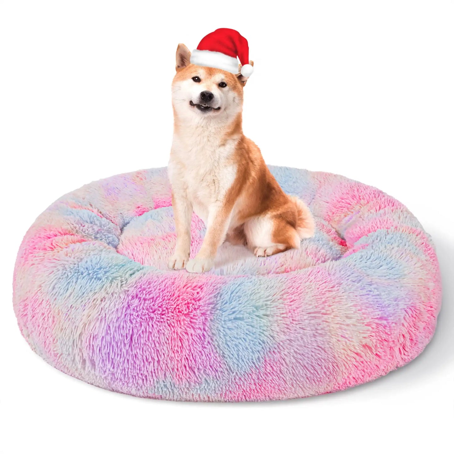 XMSJ Calming Donut Pet Bed Anti Anxiety Soft Cozy Plush