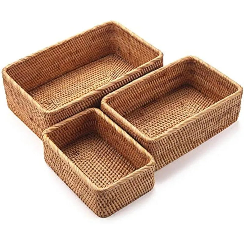 Feature Natural Rattan Storage Baskets Living Room