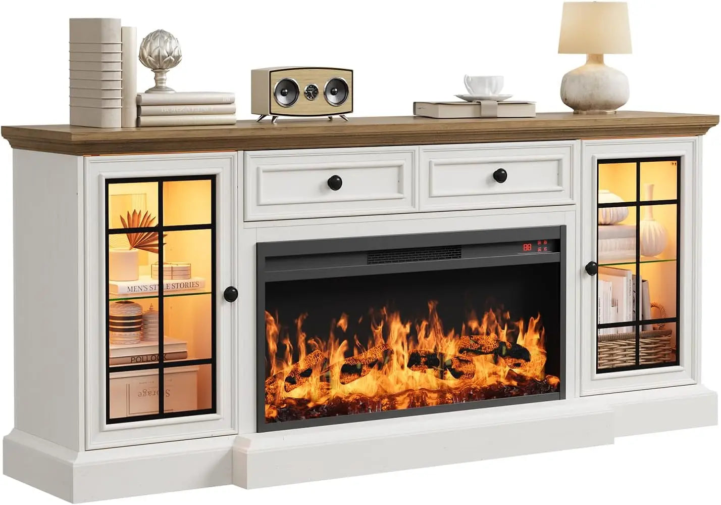 HUANZHUANG Electric Fireplace TV Stand With LED Lights