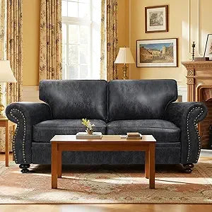 Mid Century Rivet Design Sofa With Upholstered Cushions