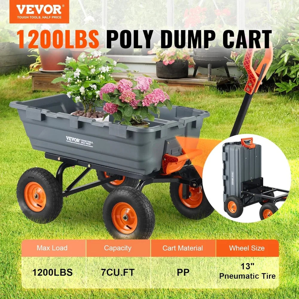XMSJ 1200 Pound Garden Tipping Cart With Durable Handle