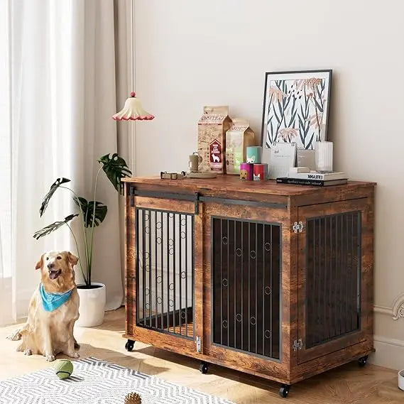 Hign-concerned Dog Crate Furniture Wooden Kennel Barn Door