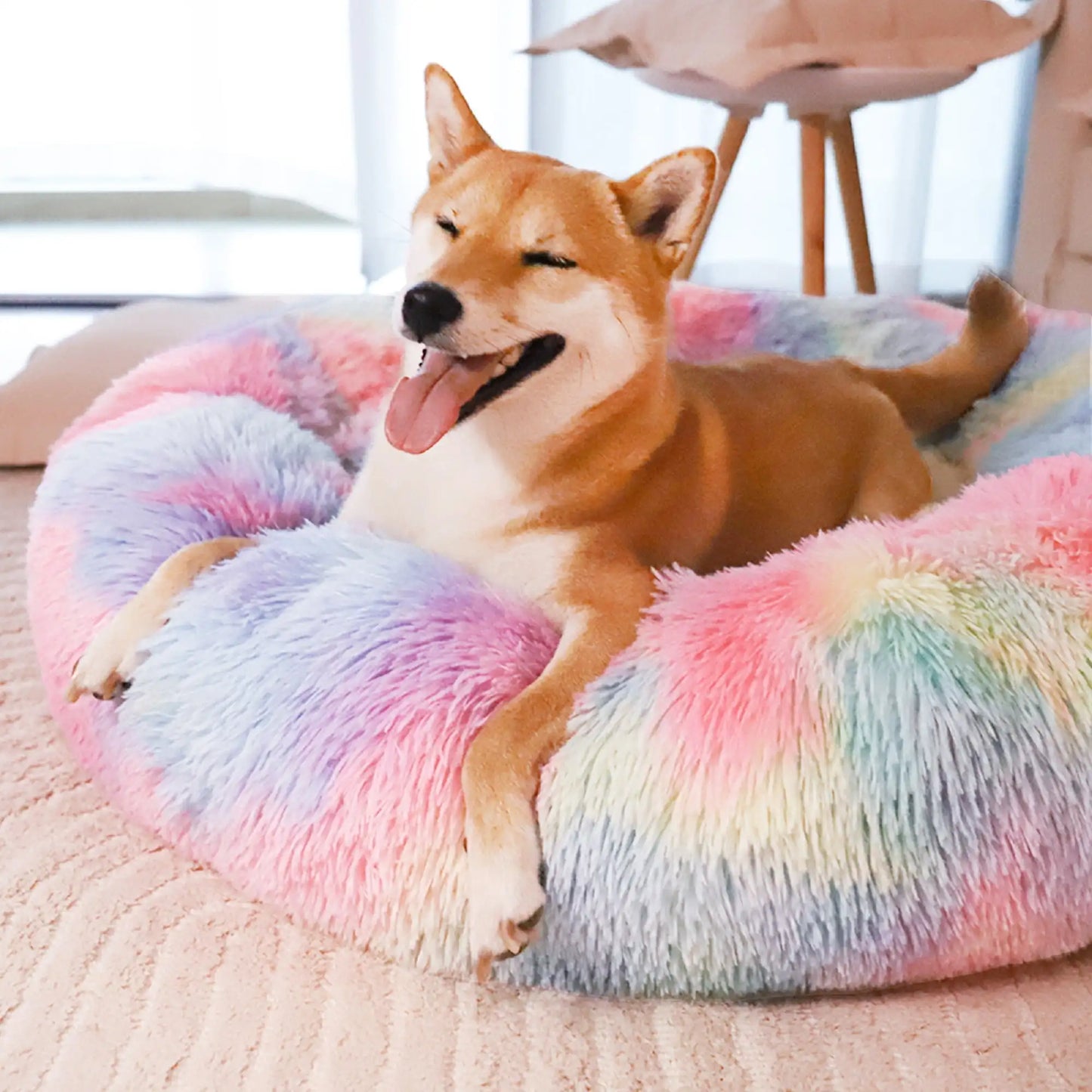 XMSJ Calming Donut Pet Bed Anti Anxiety Soft Cozy Plush