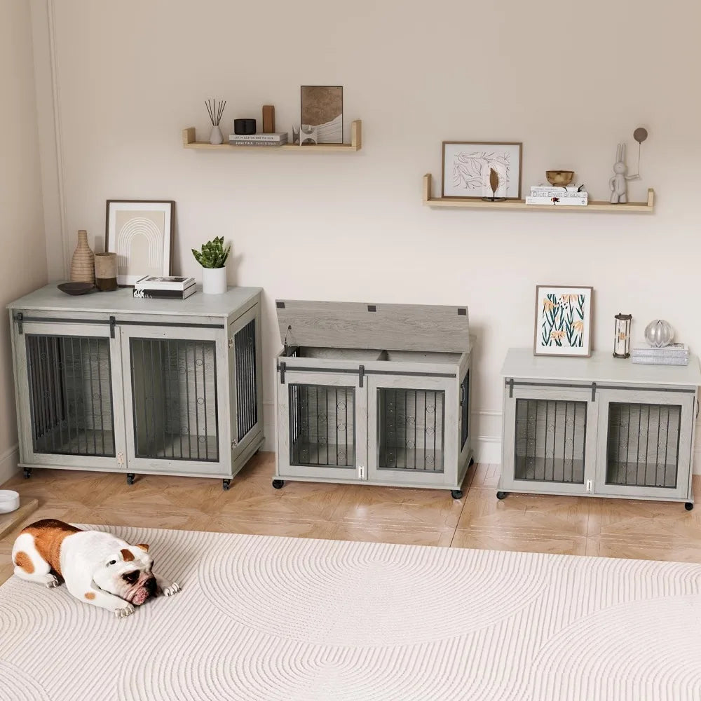 Hign-concerned Dog Crate Furniture Wooden Kennel Barn Door